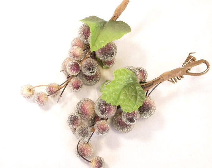 Set of Two Vintage Beaded Sugar Grapes Fruit Retro Fabulous Decor - Kitschy Decor 1950s Table Decor