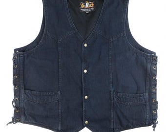 Vintage Bikers Edge Black Denim Motorcycle Vest 3XL