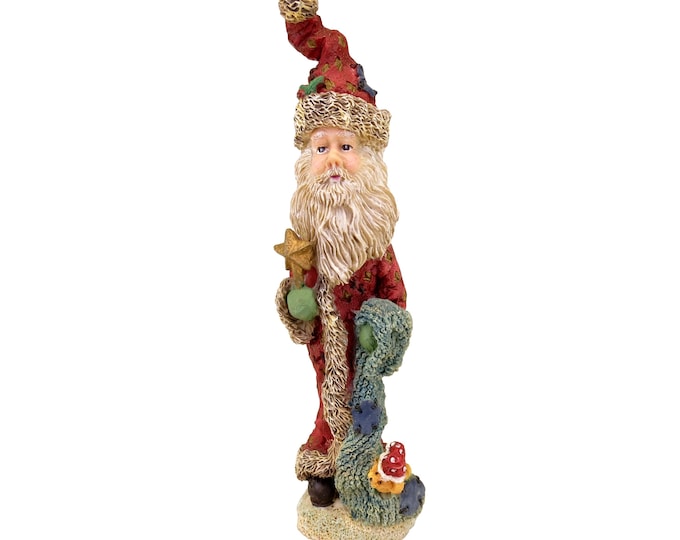 Classic Skinny Santa with Stocking & Mouse Vintage Figurine 7.5" Christmas Decor