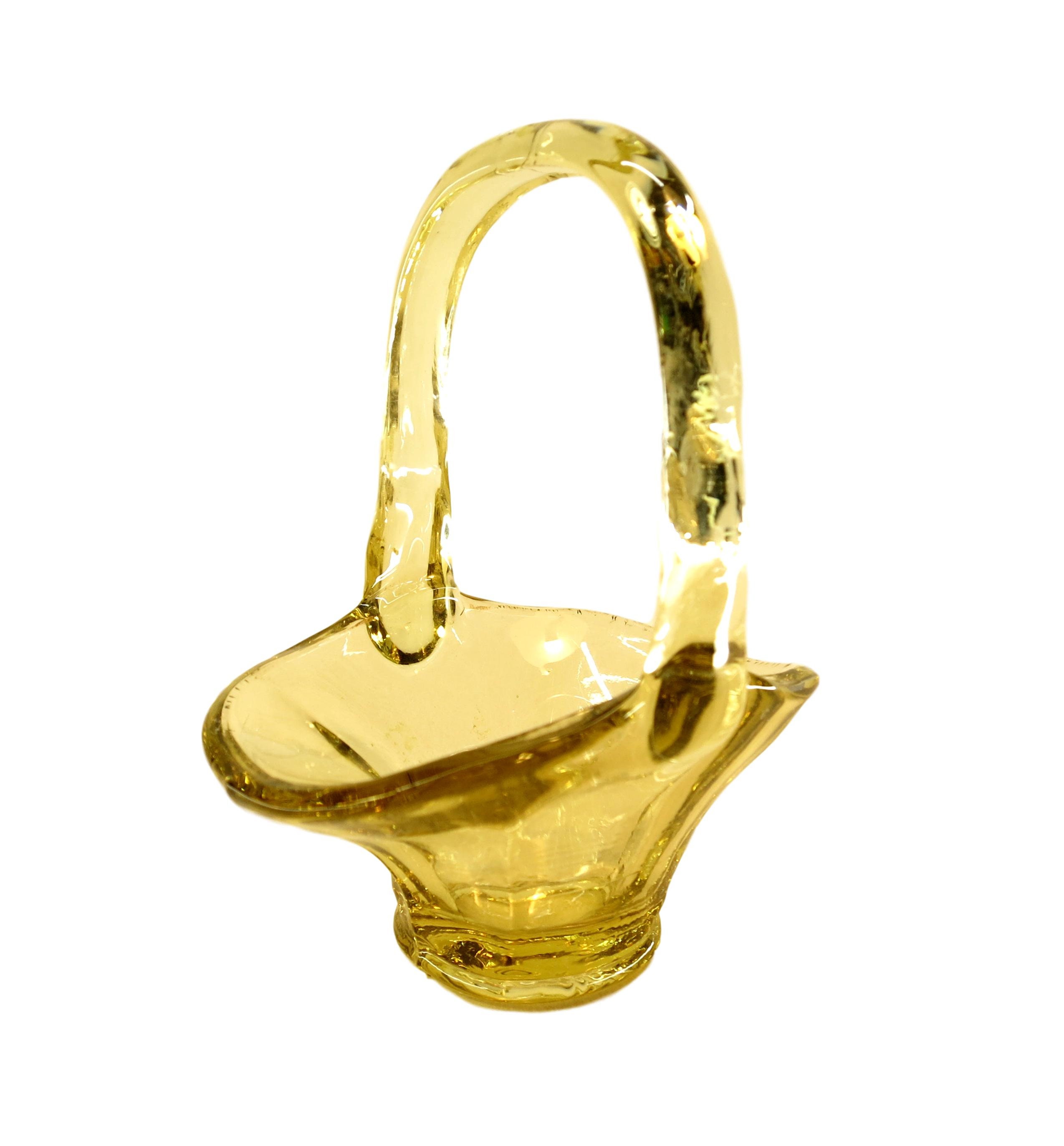 Vintage 1960's Amber Hand Blown Mini Glass Basket