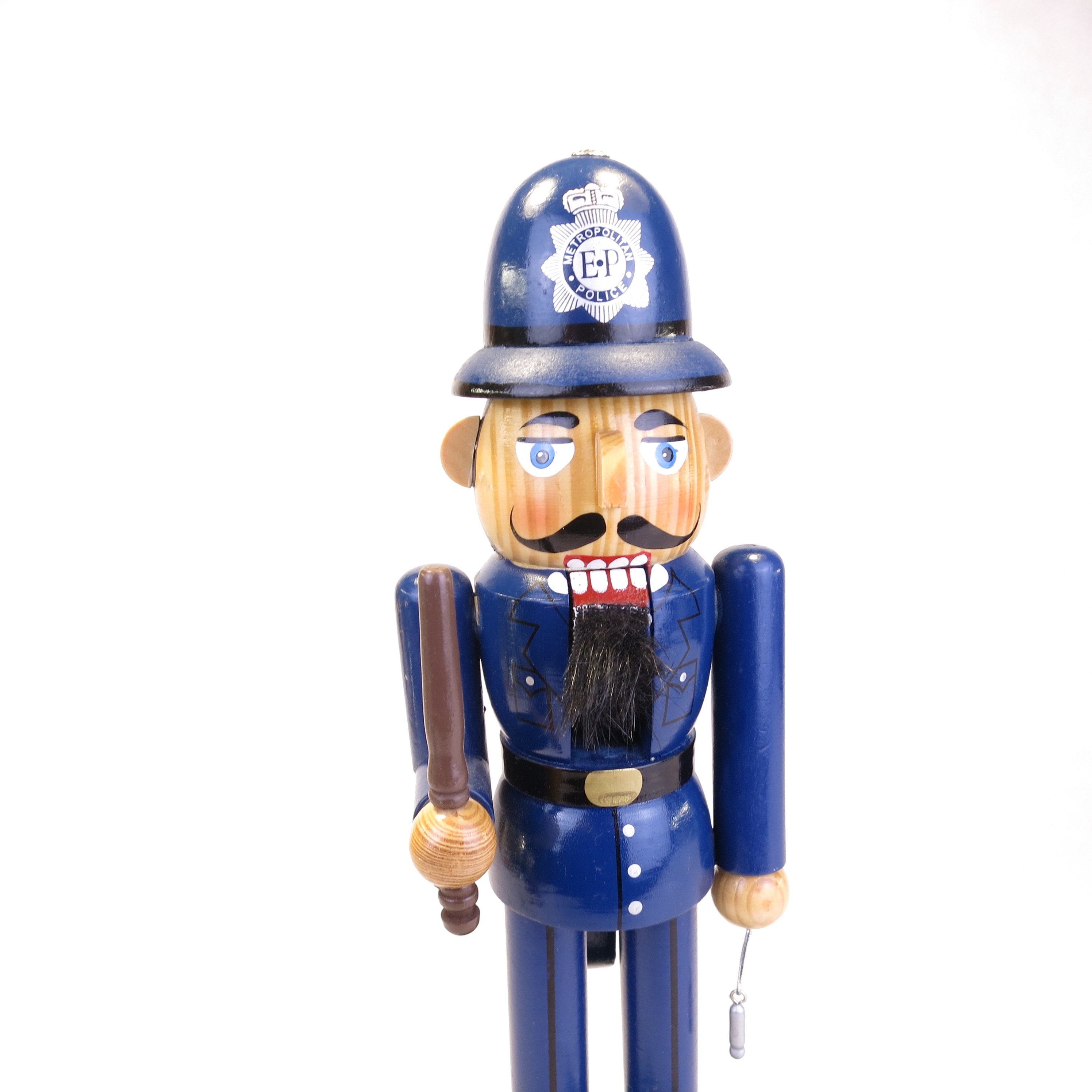 Vintage Nutcracker Blue Metro Police Wooden Hand Painted 14.25
