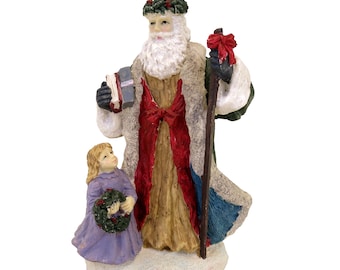 Vintage Santa Claus with Child & Walking Stick Christmas Decor