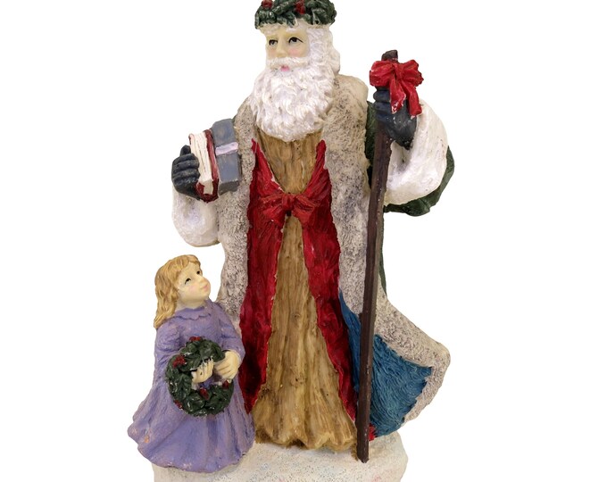 Vintage Santa Claus with Child & Walking Stick Christmas Decor