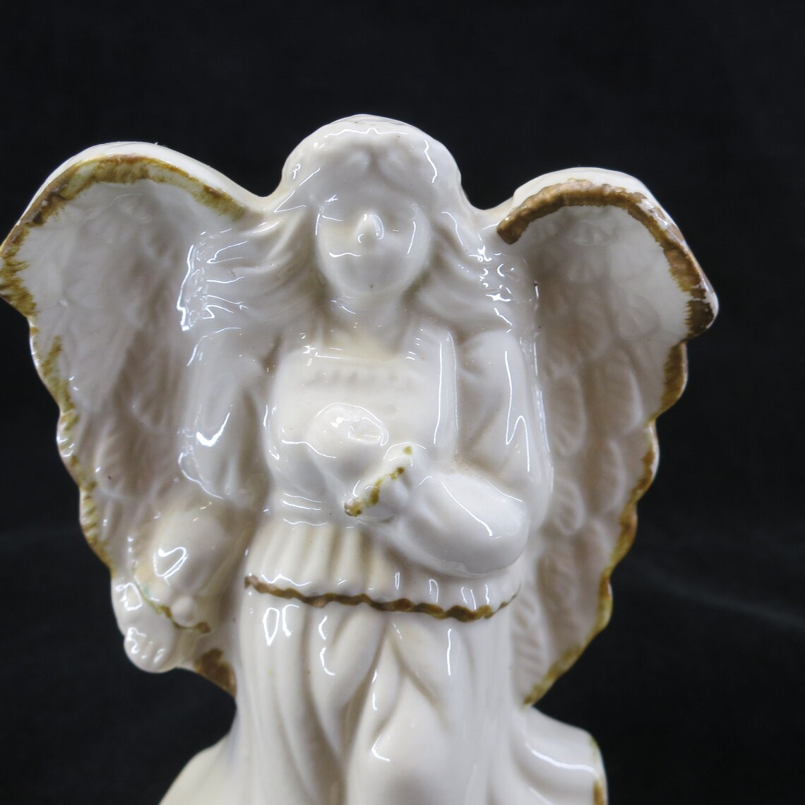 Vintage Ceramic Angel Candle Holder Figurine White With Gold Etsy