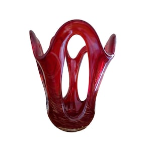 Vintage Ruby Red Bowl Pulled Orangic with Gold Flecks