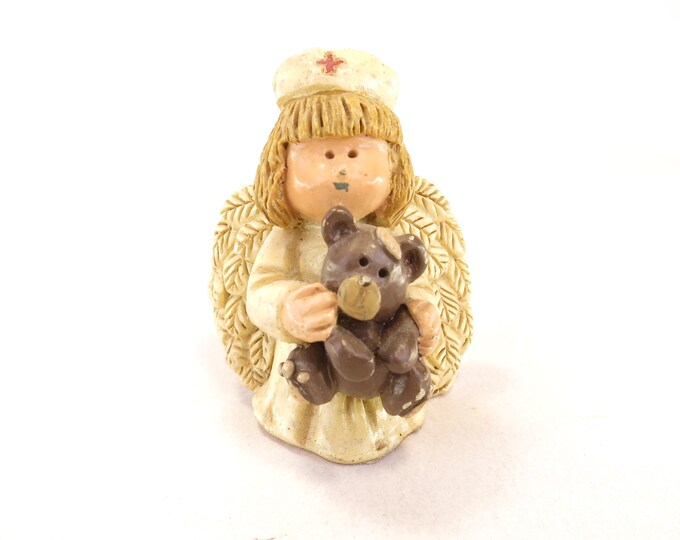 Vintage Nurse Angel with Teddy Bear 2.5" Tall