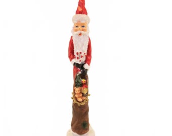 Vintage Skinny Pencil Santa Claus Statue with Candy Canes 7.5" Christmas Decor