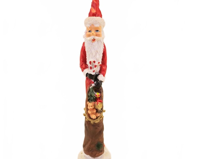 Vintage Skinny Pencil Santa Claus Statue with Candy Canes 7.5" Christmas Decor
