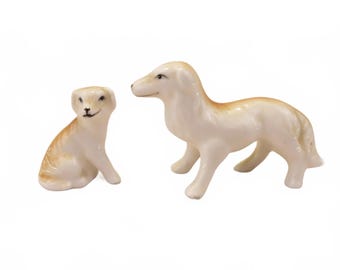 Vintage Set of 2 Handcrafted Ceramic Dog Figurines Collectible Japan