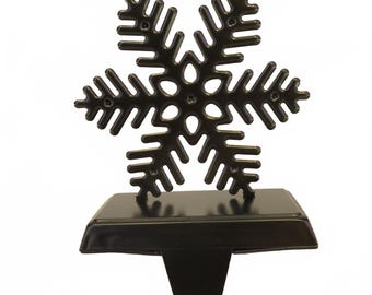 Vintage Bronze Color Snowflake Christmas Stocking Holder, Metal 5.75" tall