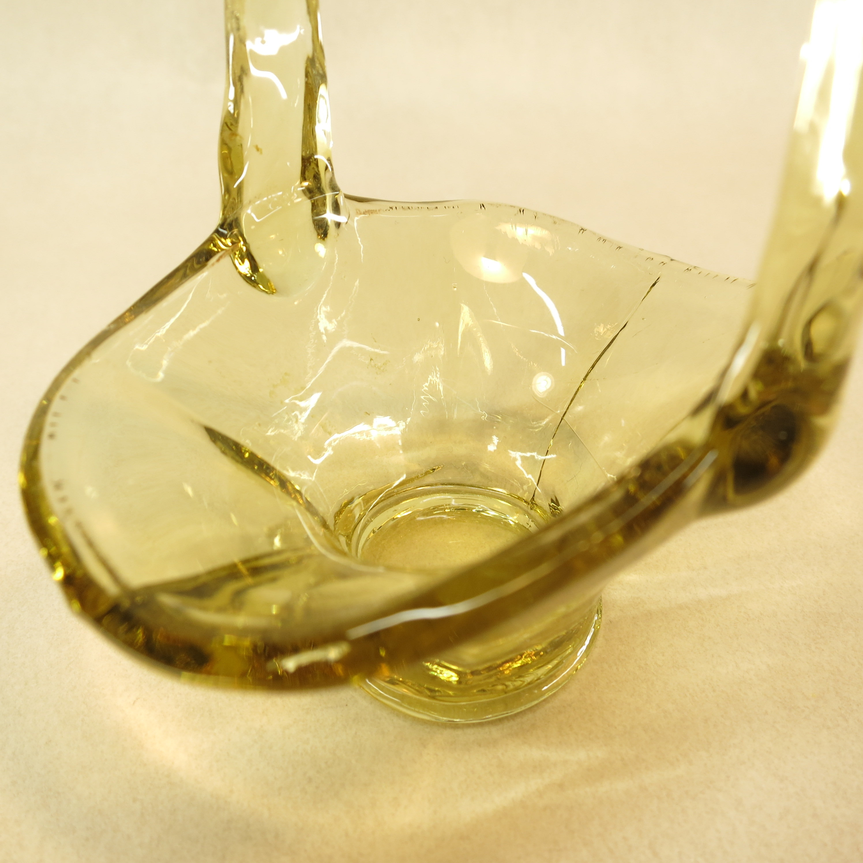 Vintage 1960's Amber Hand Blown Mini Glass Basket