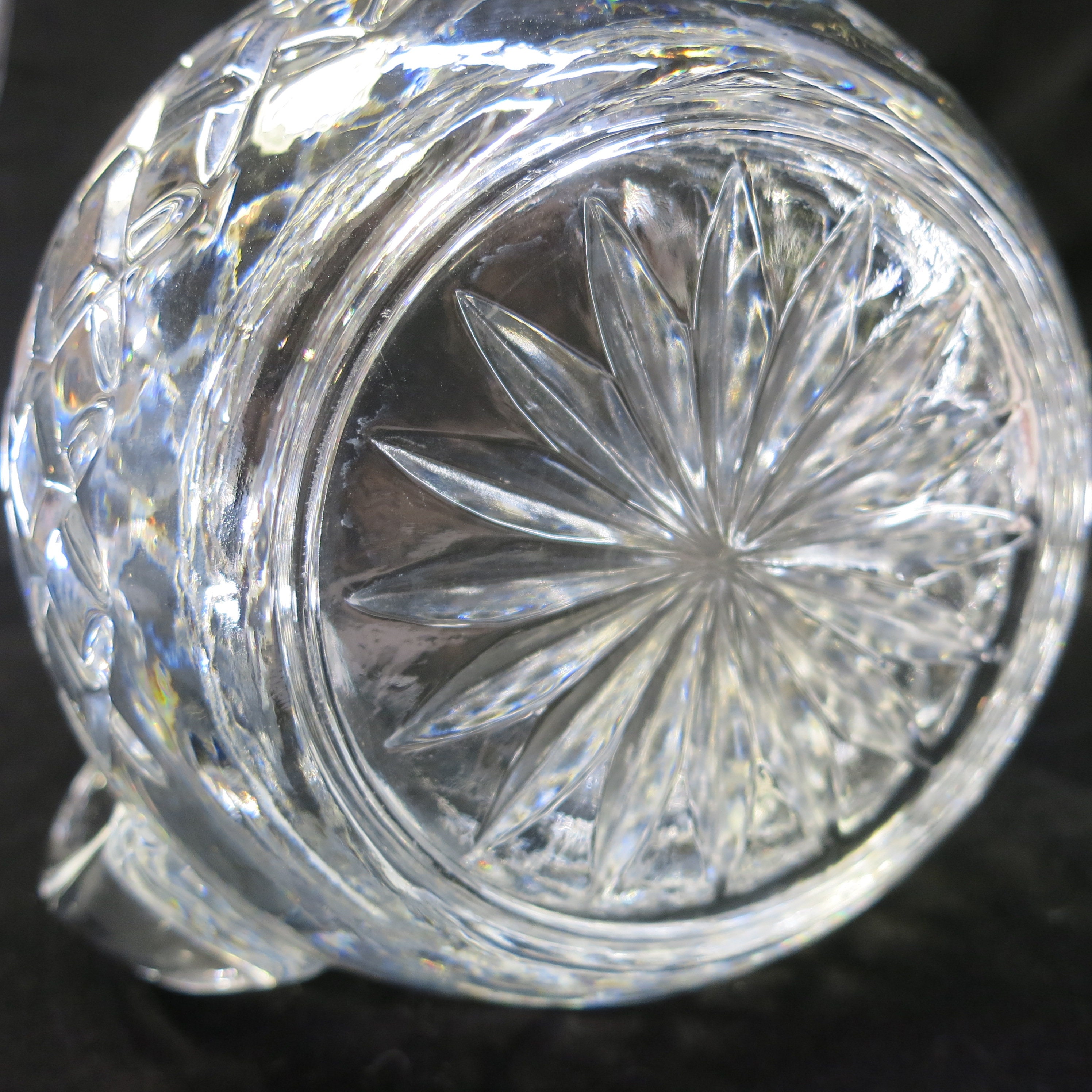 Vintage Heavy Crystal Pitcher Diamond Pineapple Starburst Pattern
