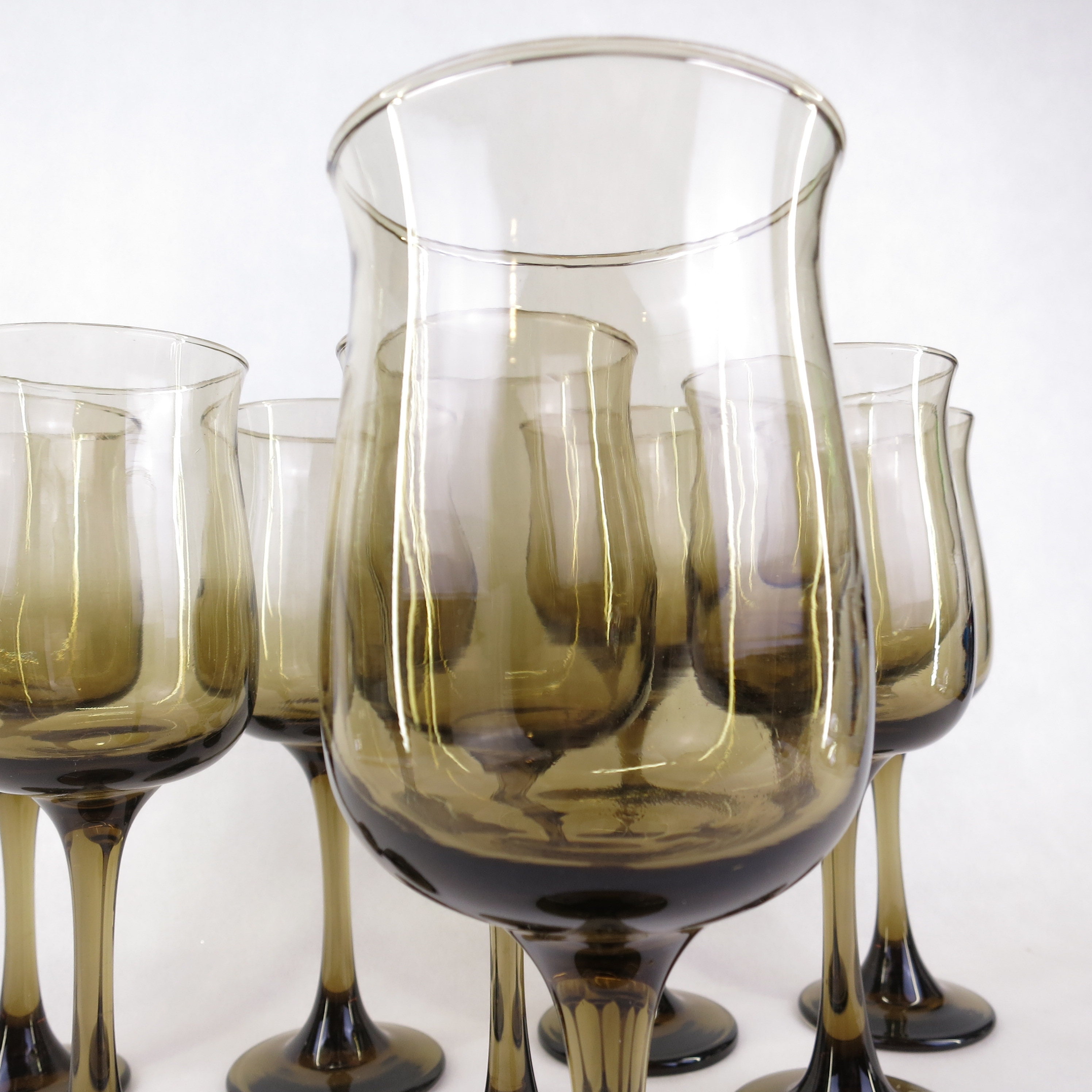 Vintage Barware Stemware Mid Century Smoke Glass Goblets Set of 2 Wine