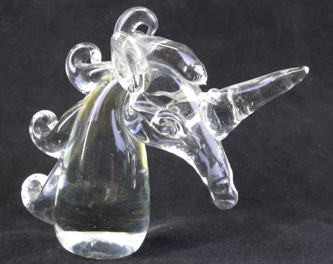 Vintage Holiday Imports Blown Glass Clear Unicorn Paperweight Glass Animal