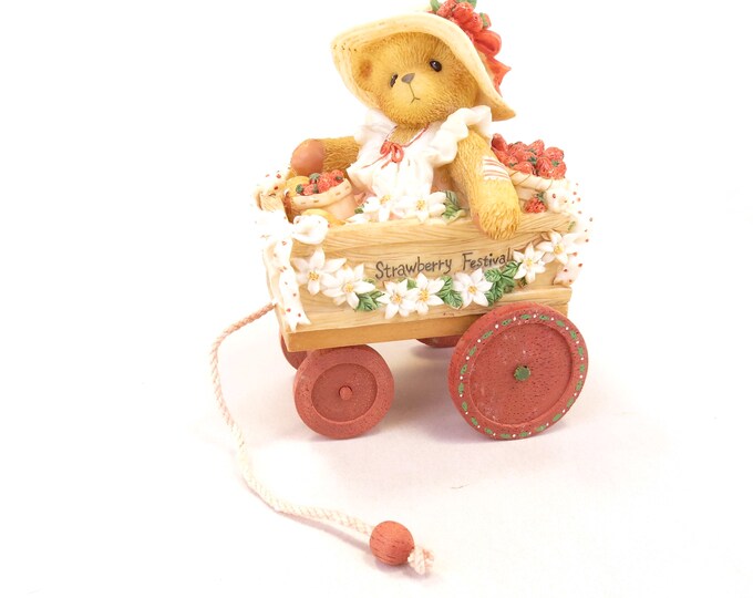 Signed Priscilla Hillman Cherished Teddies Diane In Strawberry Cart Wagon Figurine
