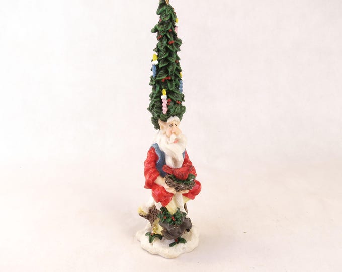 Detailed Skinny Santa with Red Bird & Nest Vintage Figurine 7.5" Christmas Decor