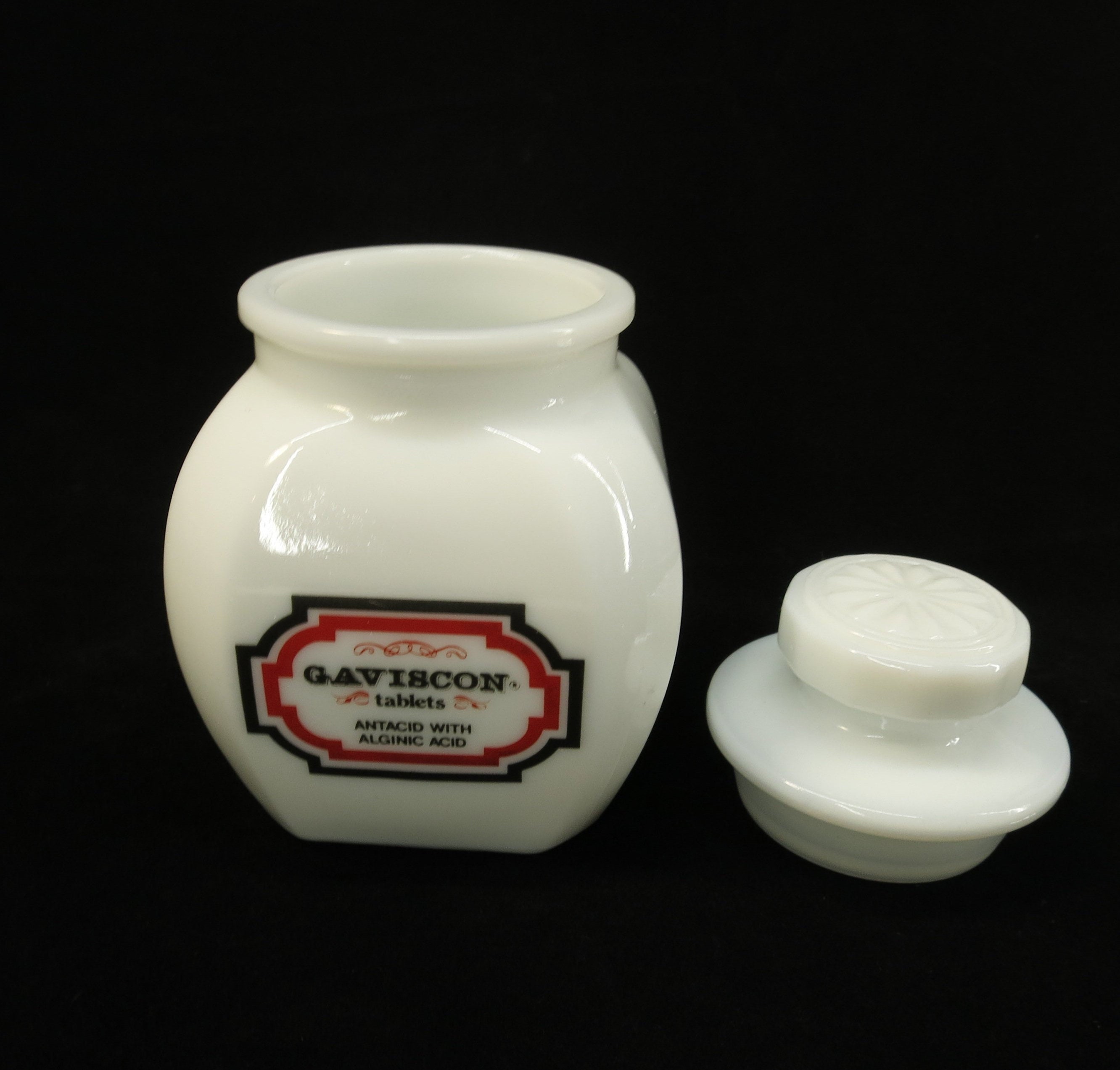 Gaviscon Tablets Glass Jar Vintage Milk Glass Antacid Bottle