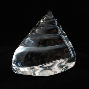 Molded Glass Clear Seashell Paperweight Polished Base 3.25&quot; Tall, Vintage Shell