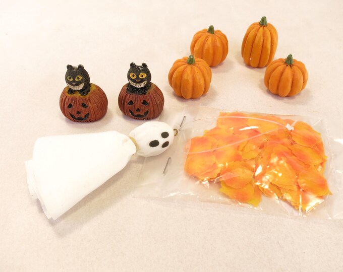 Vintage Spooky Town Halloween Village Style Ghost and Pumpkin Accessories