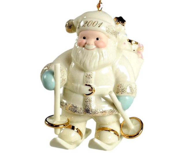 Santa's Downhill Delivery 2001 Annual Santa Skiing Ornament by Lenox