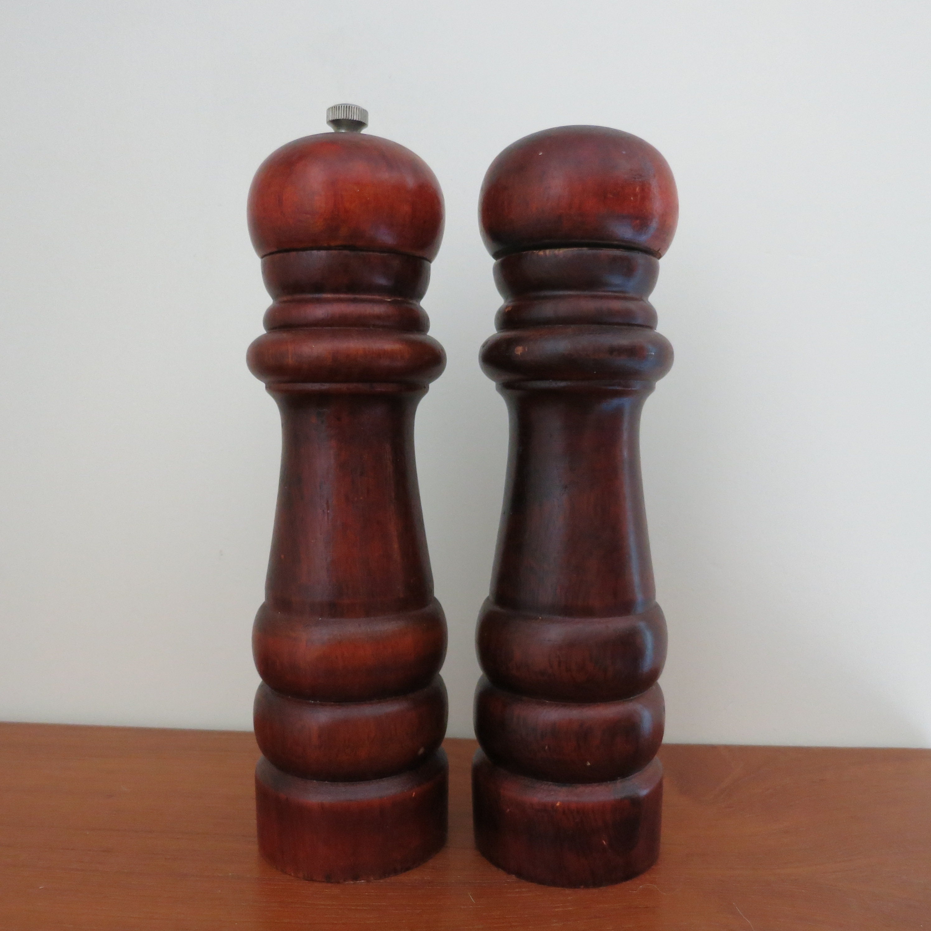 Vintage Peugeot Wood Salt Shaker Pepper Mill Grinder Set Freres Lion