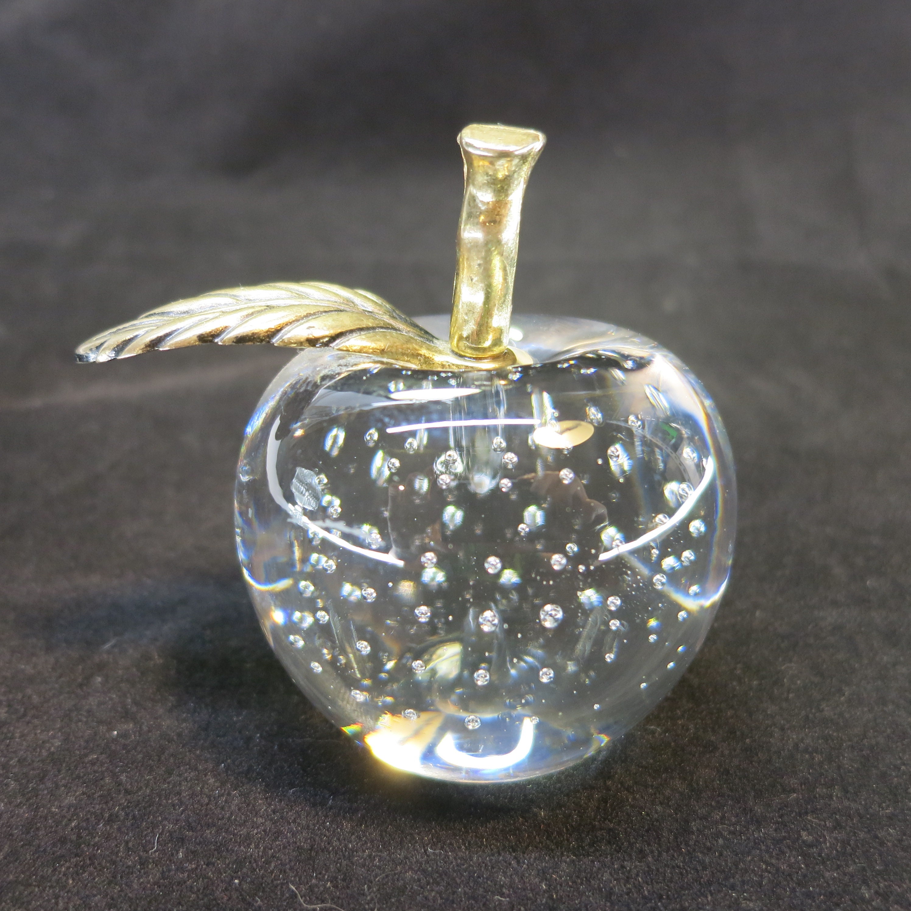 Collectible Vintage Glass Crystal Clear Controlled Bubbles Apple