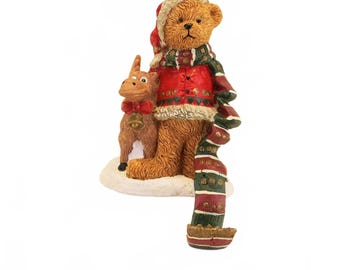 Bear & Moose Christmas Stocking Holder with Scarf Hook 6.25"