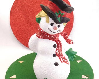 Large Vintage Ceramic Snowman Statue 10.75" Tall 1980's Holiday Decor