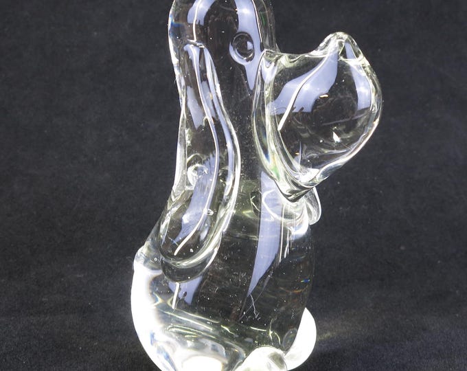 Vintage Art Glass Dog Blown Glass Clear Silly Shaped Paperweight Glass Animal