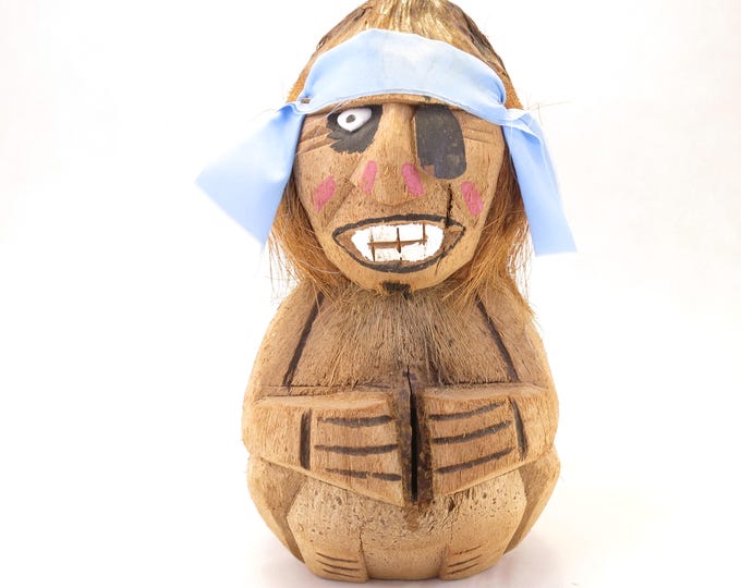 Vintage Carved Coconut Pirate Bank 10.5"