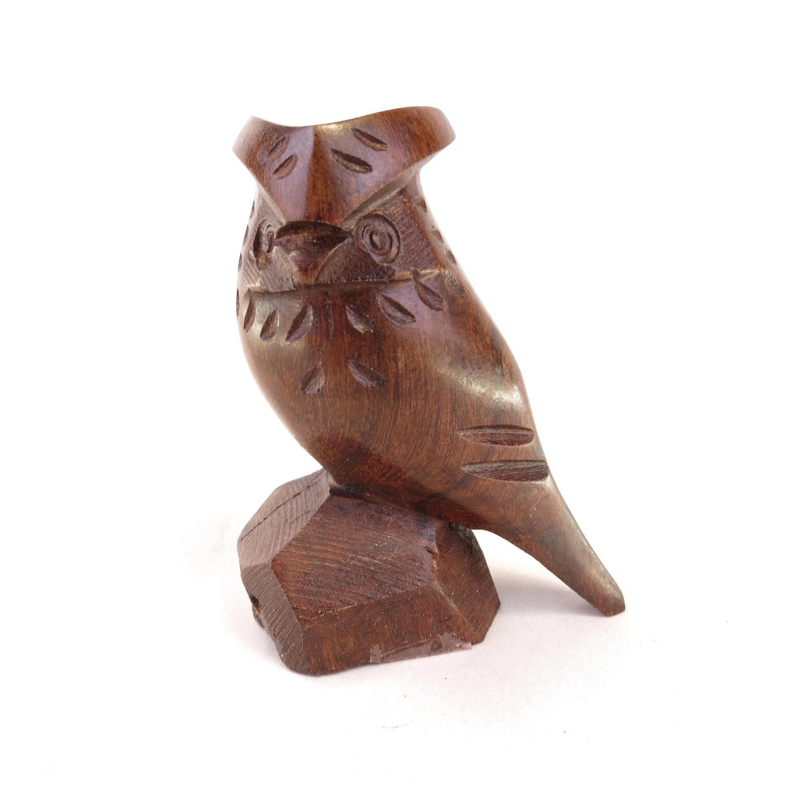 Vintage Hand Carved Owl Statue 3.5" Tall