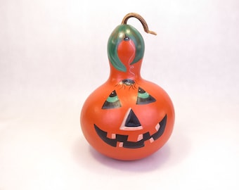 Vintage Hand Painted Halloween Gourd Jack O Lantern 9.25" tall