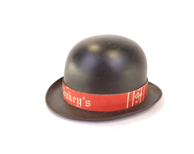 Shakey's Pizza Parlor Vintage Plastic Derby Hat Bank with Cardboard Lid