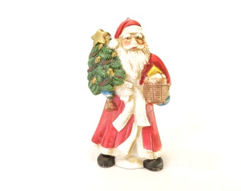 Vintage Santa Claus Hand Painted Ceramic Ornament 4.75" Retro Christmas Decor