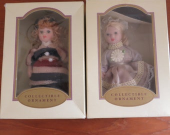Pair of Vintage China Doll Ornaments NIB Porcelain