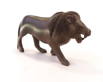 Vintage Lion Hand Carved Solid Wood 5.75" Long