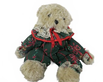 Vintage 1980's Christmas Teddy Bear Sitting 18" Long