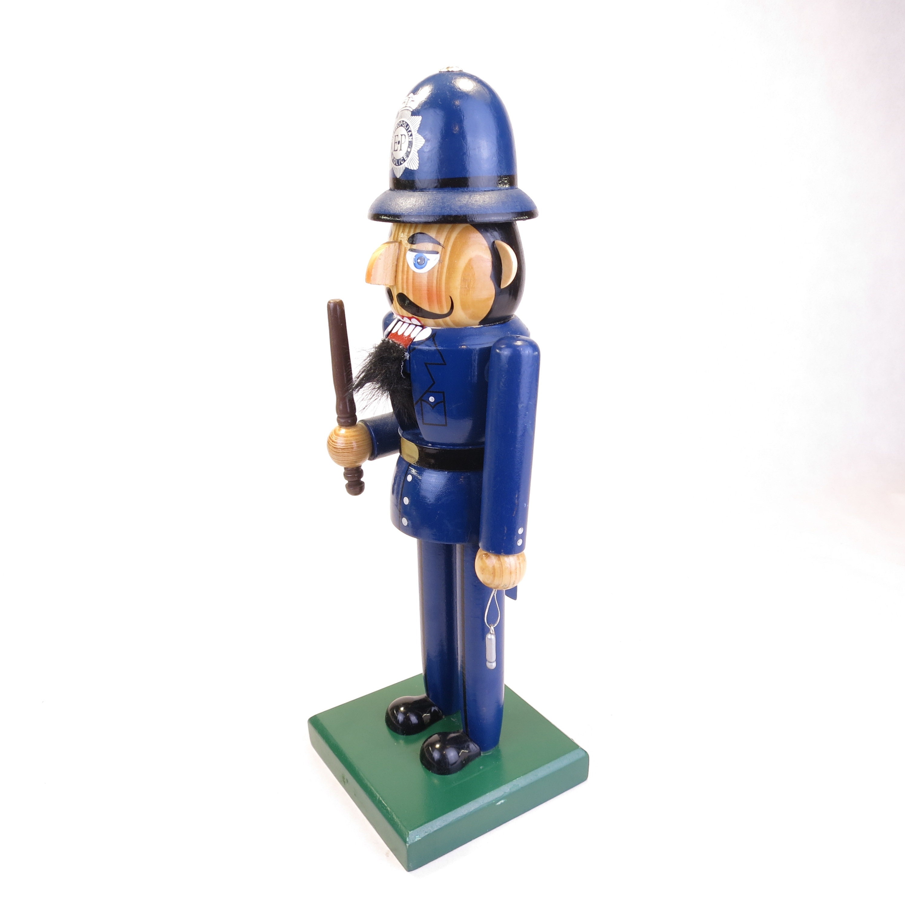 Vintage Nutcracker Blue Metro Police Wooden Hand Painted 14.25