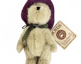 Vintage Boyd's Bear with Purple Corduroy Hat Head Bean Bridgette Beardeaux
