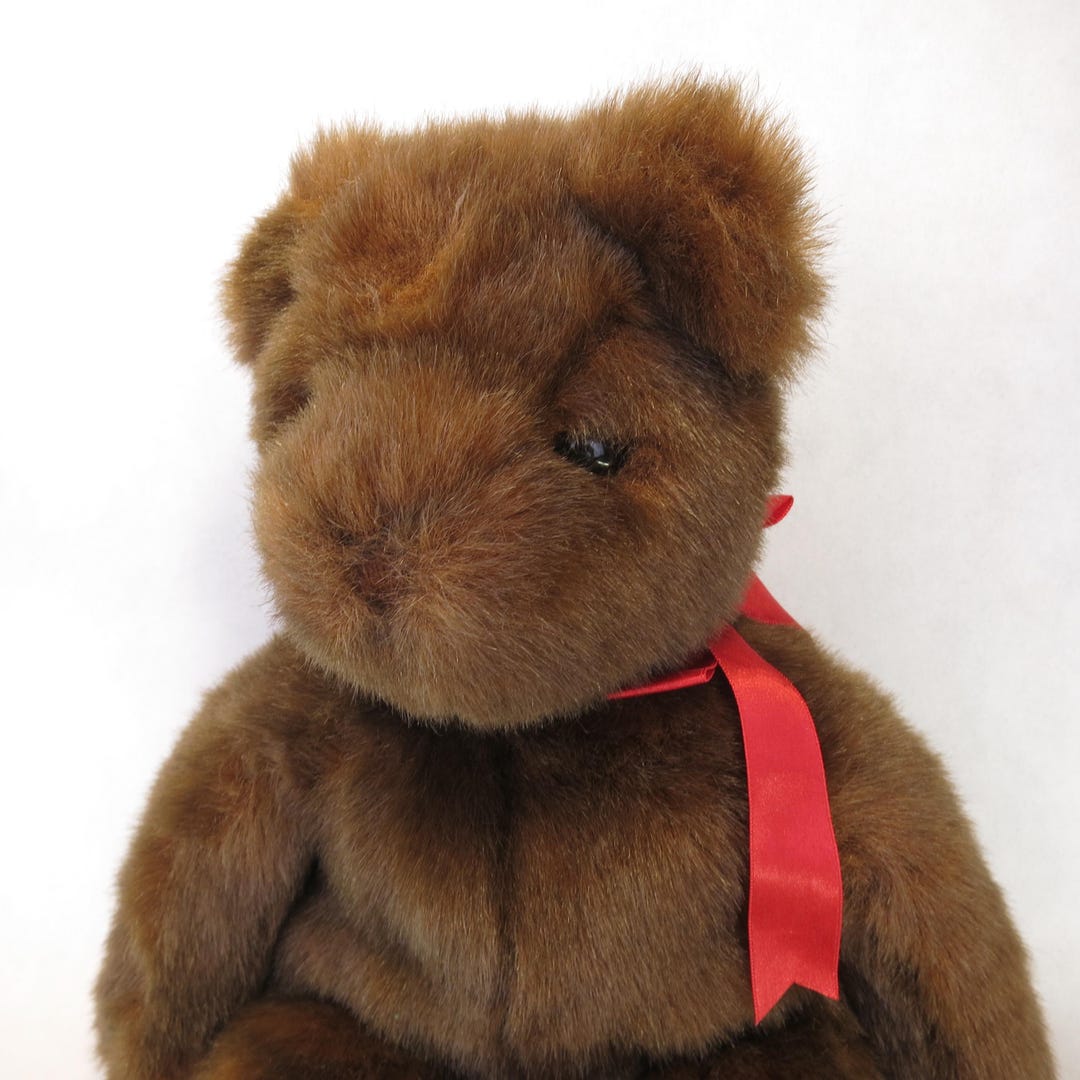 Vintage 1995 Brown Plush Stuffed 11 Bear With A Red Bow Around the Neck ...