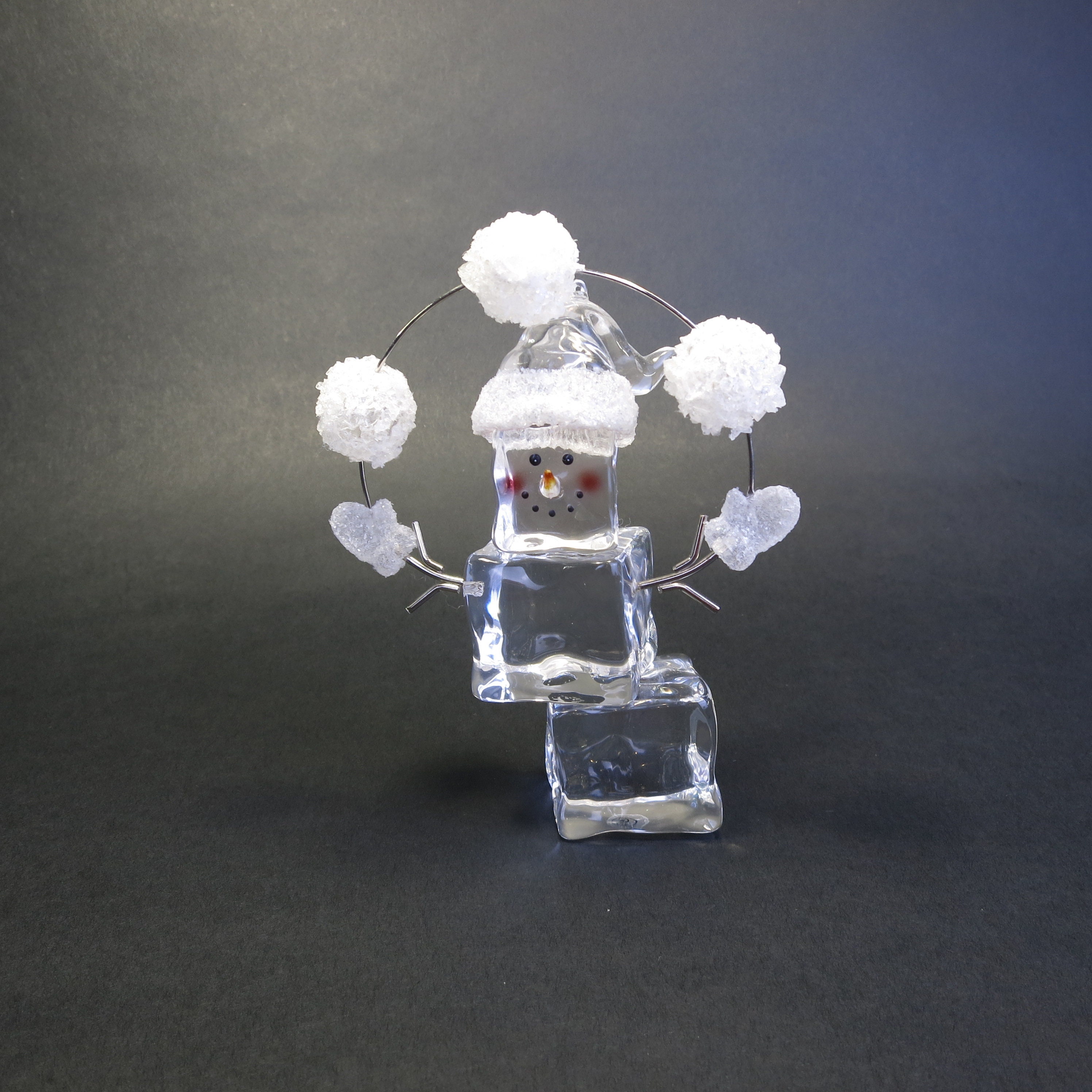 Acrylic Ice Cube Snowman Holiday Christmas Ornament 5.75 Juggling Snowballs  Dept 56