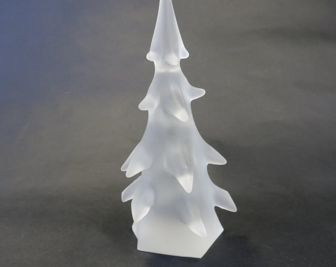 Vintage Frosted White Handblown Crystal Art Glass Christmas Tree 6"