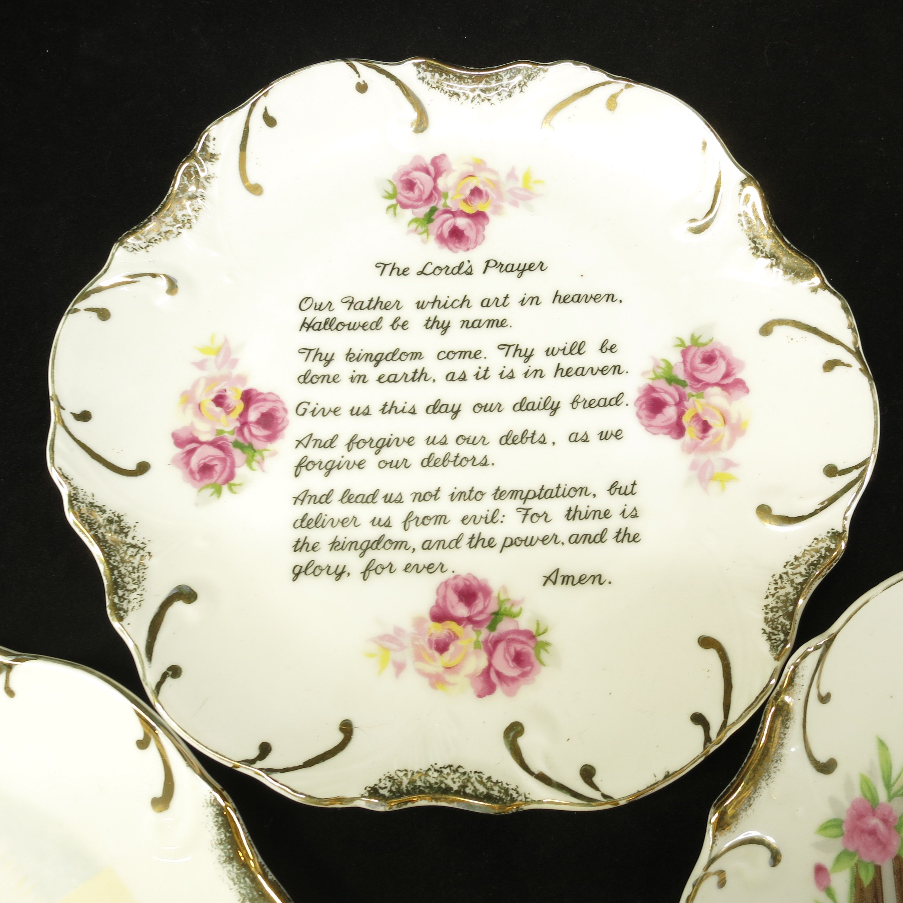 Set of 3 Decorative Religious Plates Last supper, Jesus, The lord's Prayer