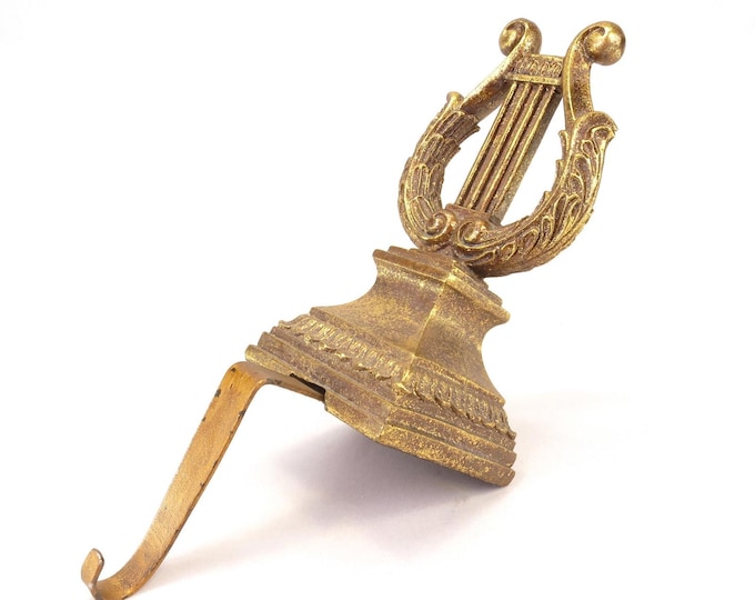 Vintage Gold Tone Harp Christmas Stocking Holder 10.25" tall