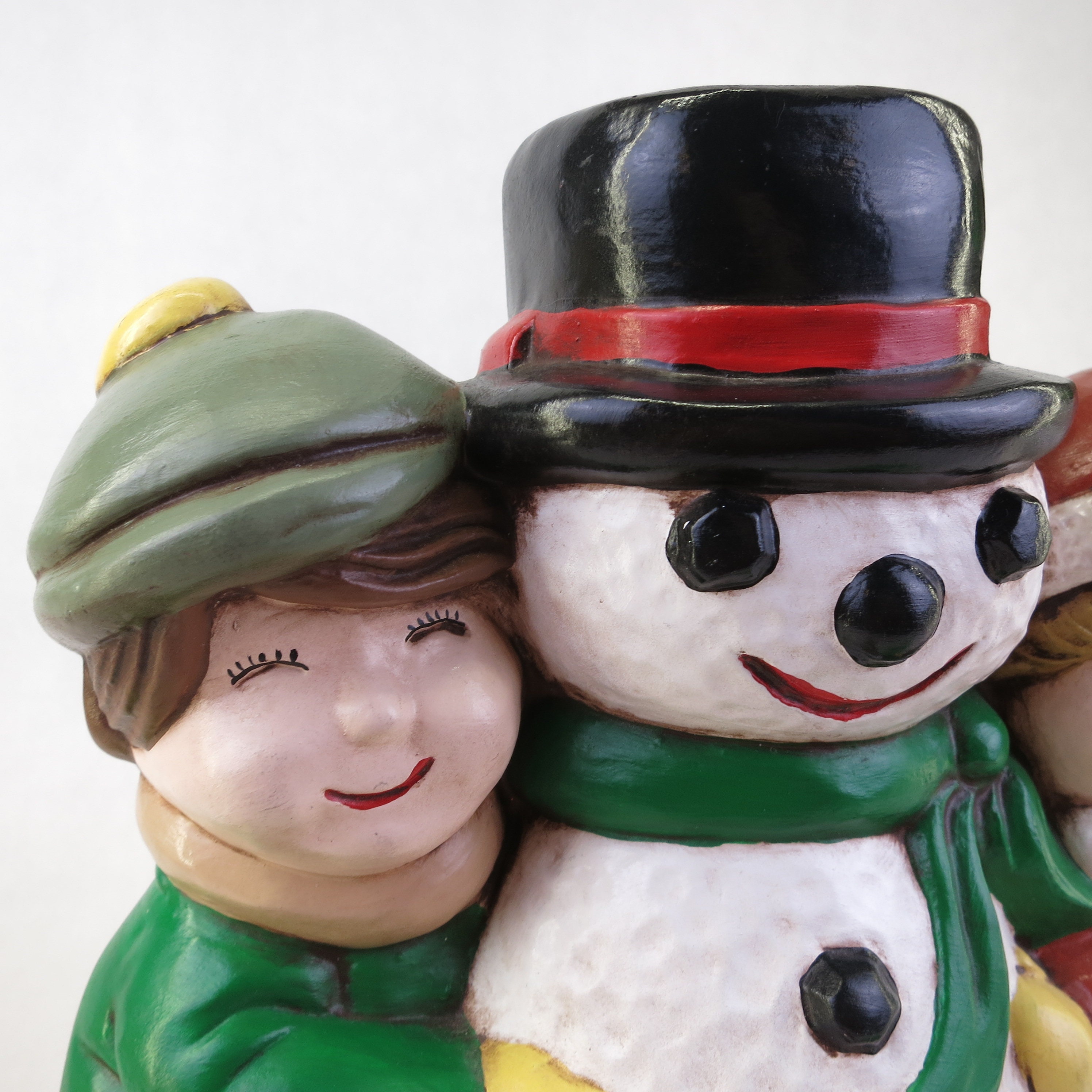 Large Vintage Ceramic Snowman Statue with Children 10 Tall 1970's