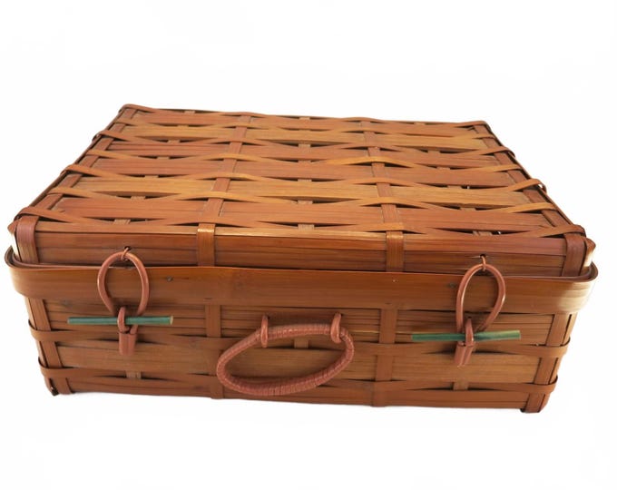 Vintage Japanese Split Bamboo Case with Brass Hinges