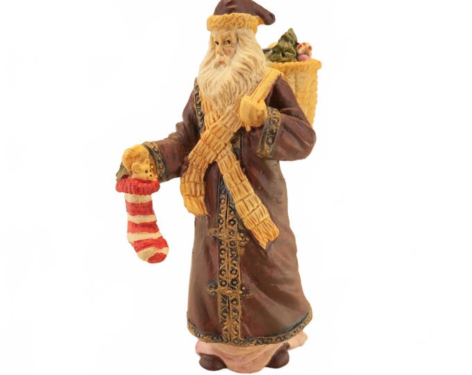 Vintage Old World Santa Figurine with Christmas Stocking 5.5"