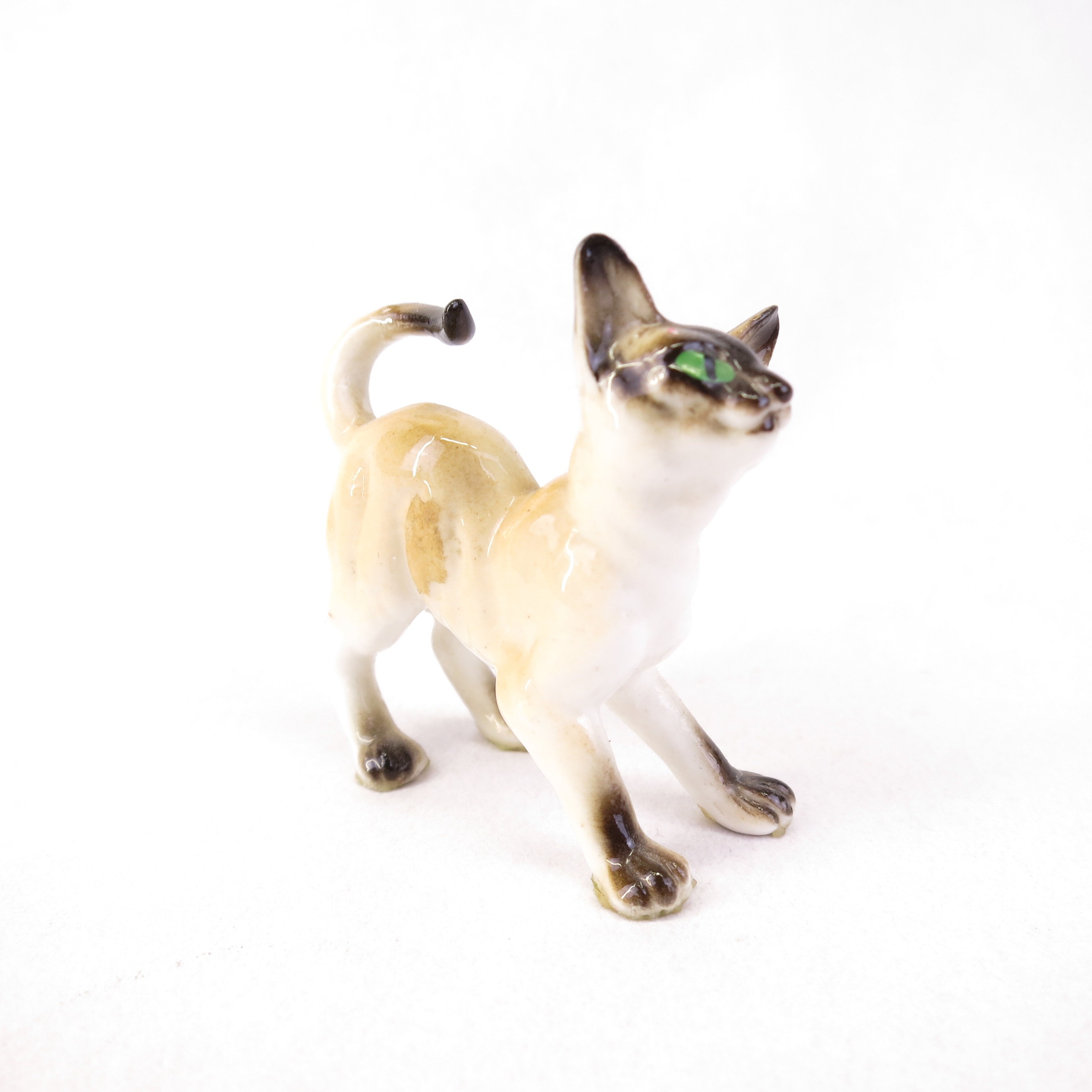 Vintage Miniature Ceramic Siamese Cat Figurine 1.75 Tall Kitsch