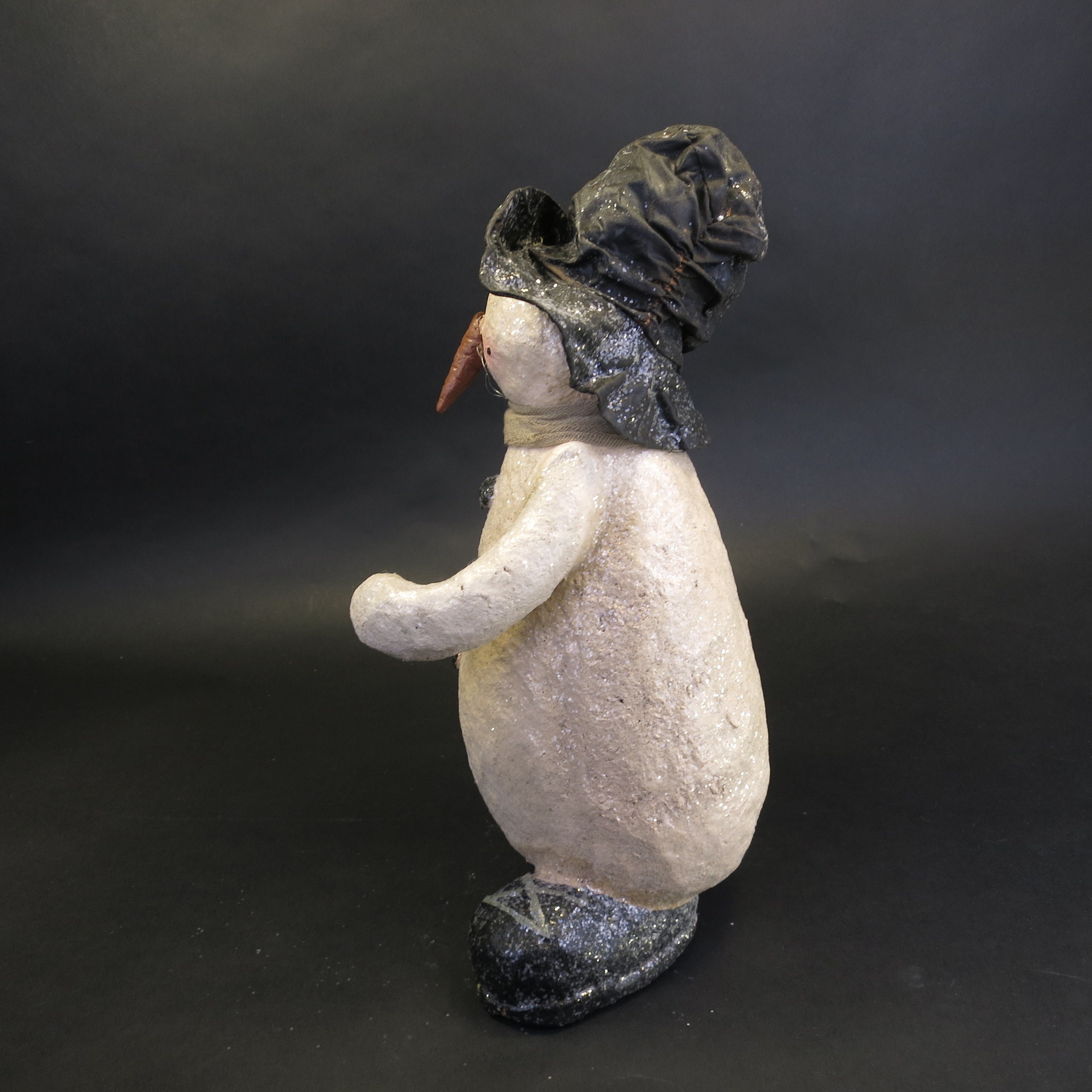 Vintage Snowman Statue 12 Tall With Hat, Scarf & Glitter