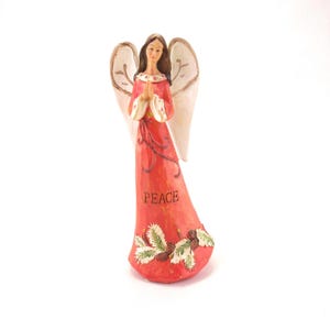Vintage Holiday Home Peace Angel Figurine in Red Praying 7&quot;